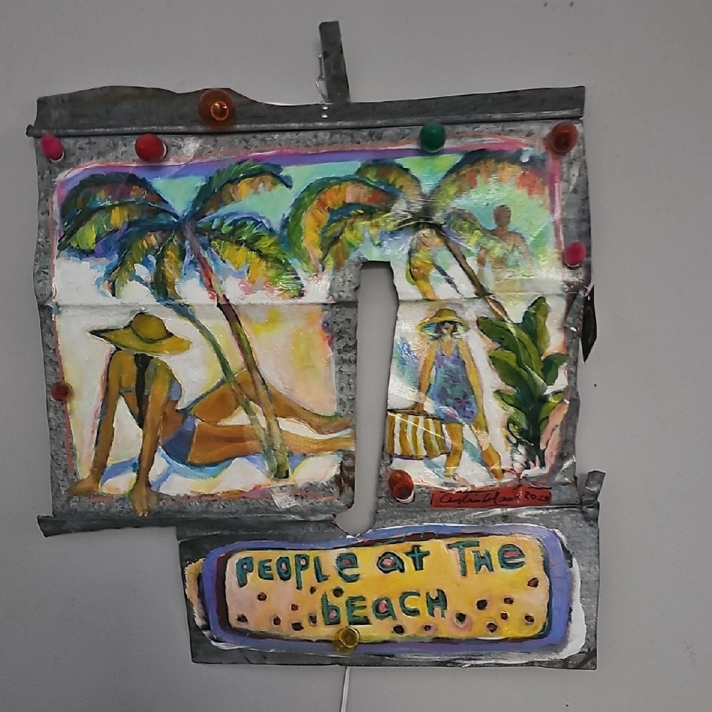 Leland Art & Design Vibrant Beach Scene Mixed Media Art